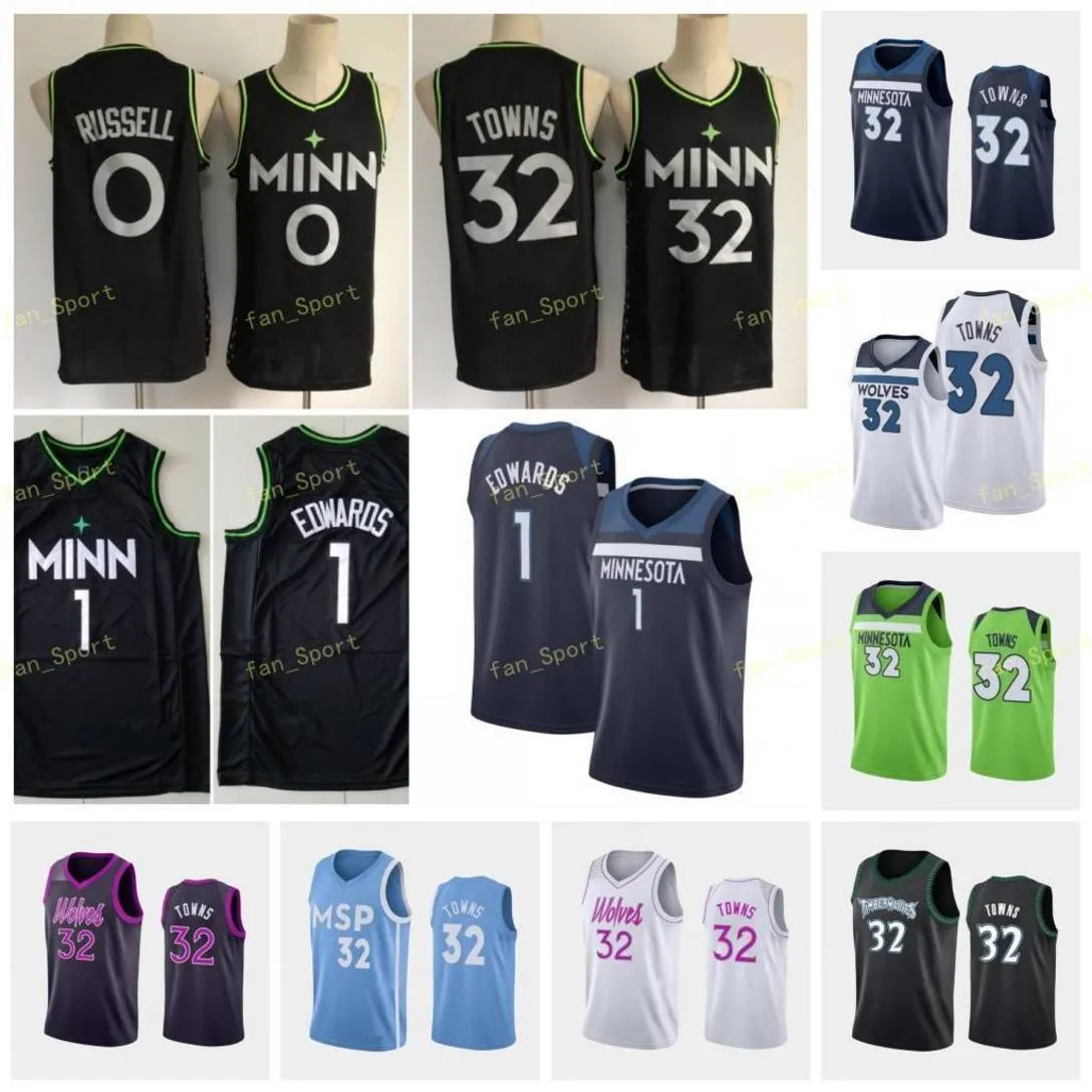 City Earned Edition Anthony 1 Edwards Basketballtrikots Karl-Anthony 32 Towns D'Angelo 0 Russell Herren genäht Größe S-3XL