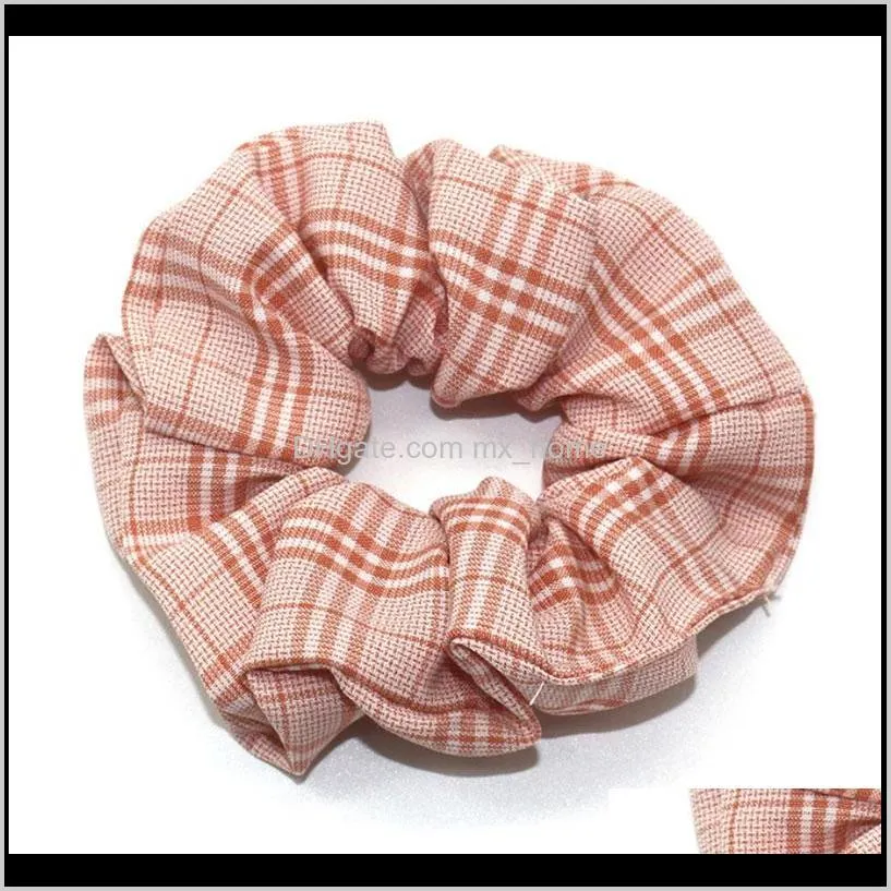 new fashion women girl scrunchy ring elastic rope hair bands plaid stripe large intestine sports dance scrunchie hairband hair