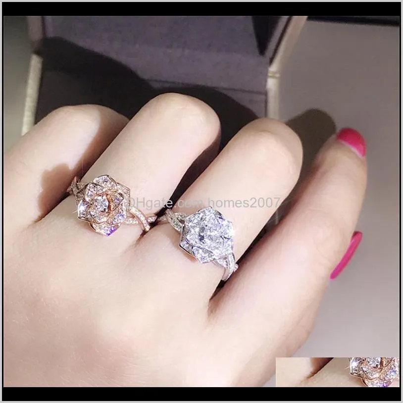 cute fashion big rose flower ring luxury female gold engagement vintage party wedding band rings for women