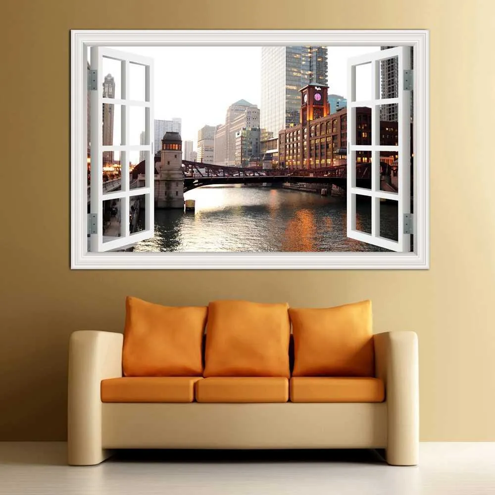 Sticker Mural 3D Fenêtre Paysage Cascade 40x60cm - Autocollant Mur Décor Naturel Salon Chambre Écologique Facile à Poser