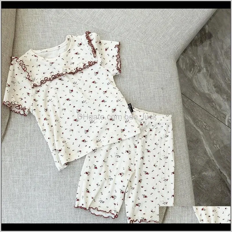 Babykleding baby, moederschapsbaby meisjes zomer bloemen gedrukte pyjama sets elastische tops broek 2 stks Koreaanse stijl peuters kinderen zachte slaap