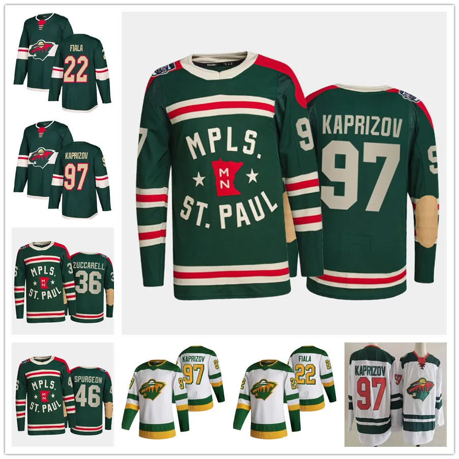 2022 겨울 클래식 미네소타 와일드 저지 키릴 카프리 소트 매스 Zuccarello Kevin Fiala Matt Dumba Mikko Mikko Koivu Jared Spurgeon Hockey Jerseys Green White