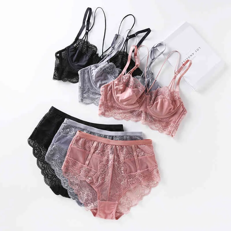 New Arrival Lace Ultrathin Brassiere and Waist-High Panties Push Up Beauty Back Pack Women Sexy Underwear Lingerie Bra Set X0526