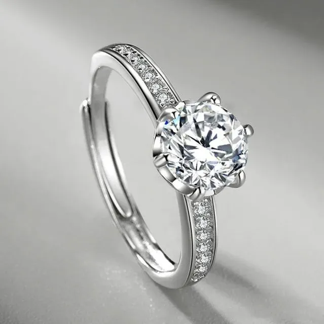 Sechs Zinken Imitation Moissanit Diamant R S925 Silber Ring Heiratsantrag Luxus Schmuck Freundin Geburtstag Festival Geschenk