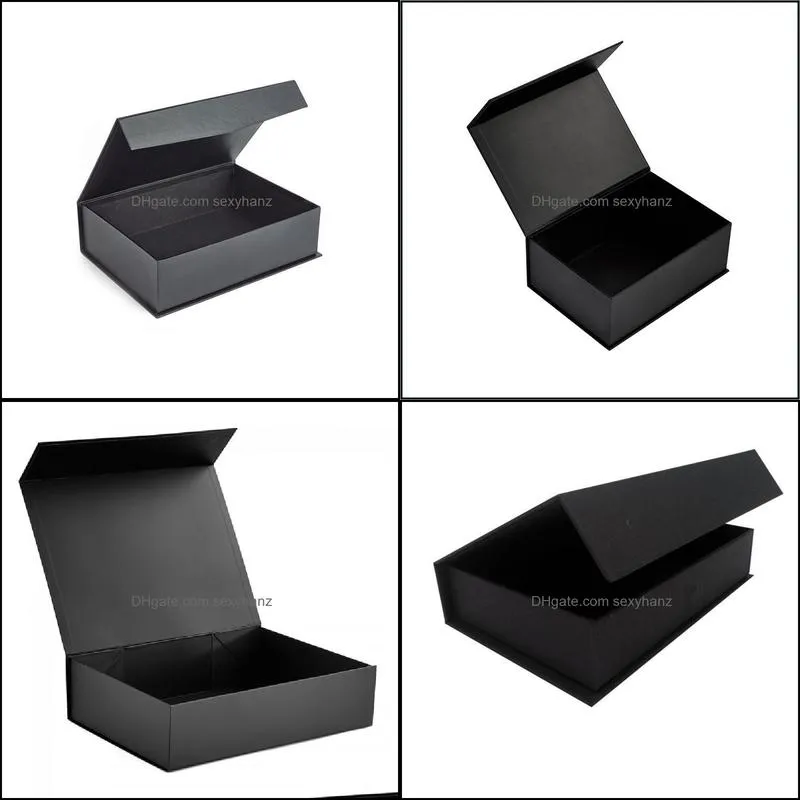 Jewelry Pouches, Bags Wholesale 500pcs/lot Custom Black Magnetic Closure Filp Top Cardboard Packaging Box Luxury