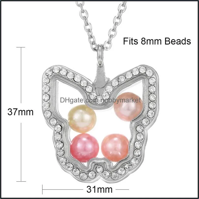 New crystal Silver Pearl Cage Pendant necklaces For women Living Memory Beads Glass Magnetic open Floating Lockets chains Fashion