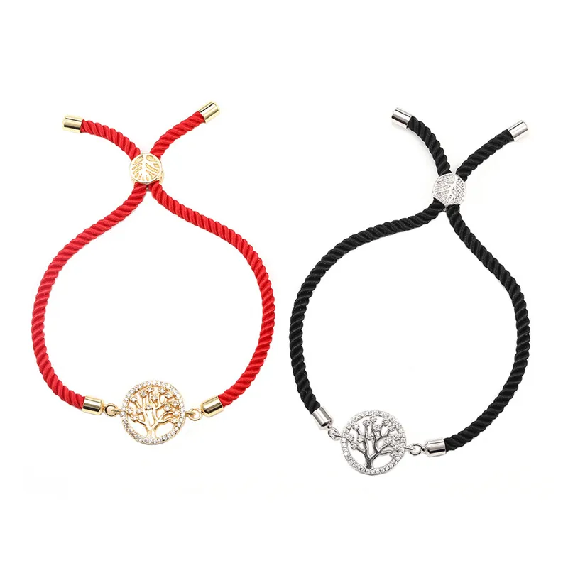 Zirkoon Tree of Life Charm Armbanden Verstelbare gevlochten String Micro Inlay Bangle Sieraden Gift voor Vrouwen Mannen met Wish Card