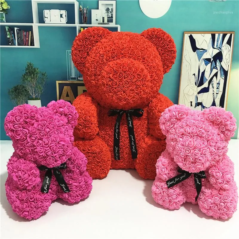 Stuffed & Plush Animals 24cm Rose Bear With Gift Box Teddi Toys Flower Artificial Valentines For Women Christmas Drop1