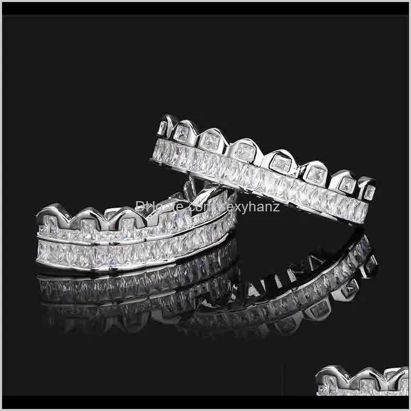 new baguette set teeth grillz top & bottom silver color grills dental mouth hip hop fashion jewelry rapper jewelry534 t2