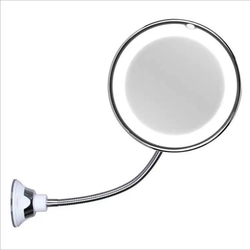 Espelho de maquiagem de ampliação LED ventosa pescoço de ganso alongado mangueira de metal rotação de 360 graus espelho flexível WH0065