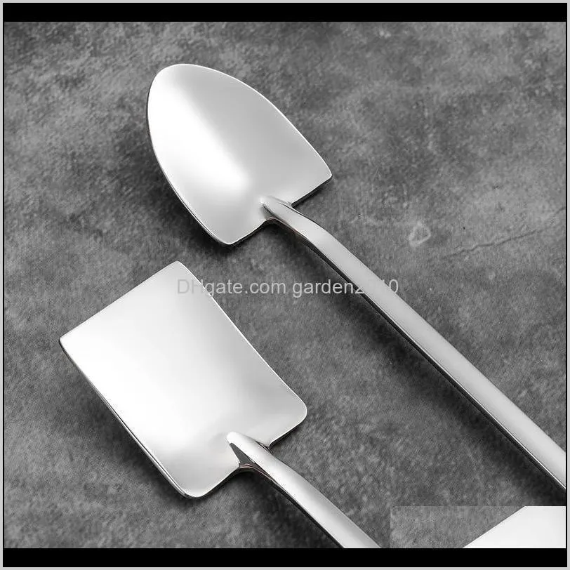 stainless steel spade shovel spoon teaspoons long handle ice cream office coffee dessert spoon kitchen accessories tools