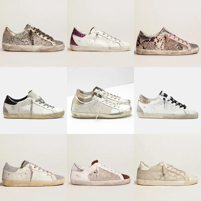 Fashion Italie Superstar Sneakers Luxe Femmes Casual Chaussures Coussin Pink-Or Glitter Classique Blanc Blanc Sale