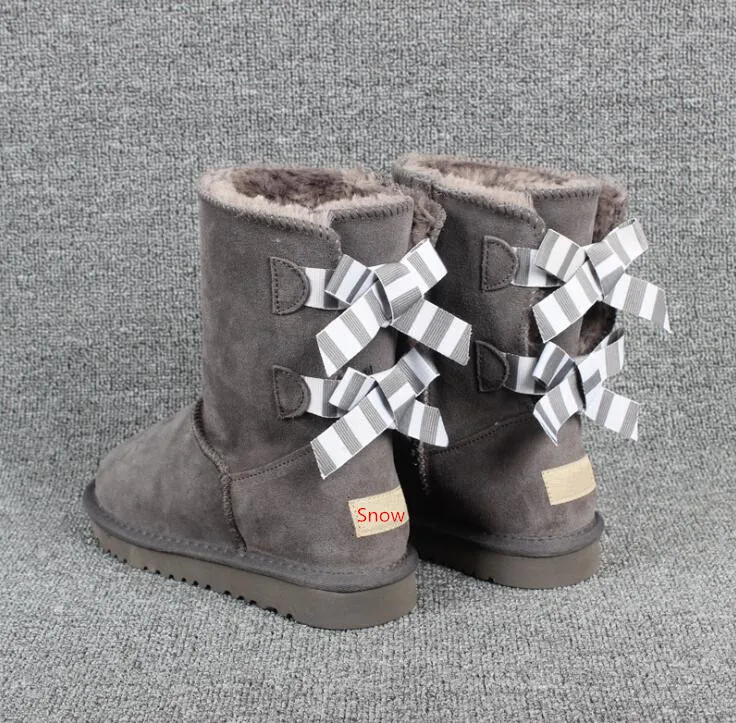 Hot sell AUS U3280 short 2 Bow women snow boots Zebra Stripes bowknot keep warm Genuine Leather Sheepskin boots Christmas birthday gifts