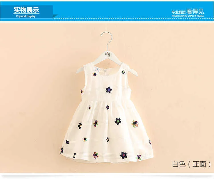 Kids Dress Summer New Fashion Sleeveless Floral Flower Embroidery Print White Princess Party Girls Dresses (1)