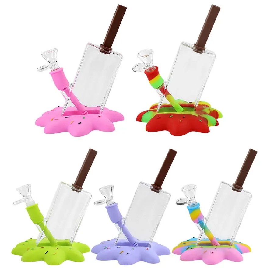 Crème glacée Tuyau de verre Hookah Bongs Fumer des tuyaux d'eau Bong Dab Plateaux Conception transparente pour une herbe sèche avec un bol gratuit de 14mm