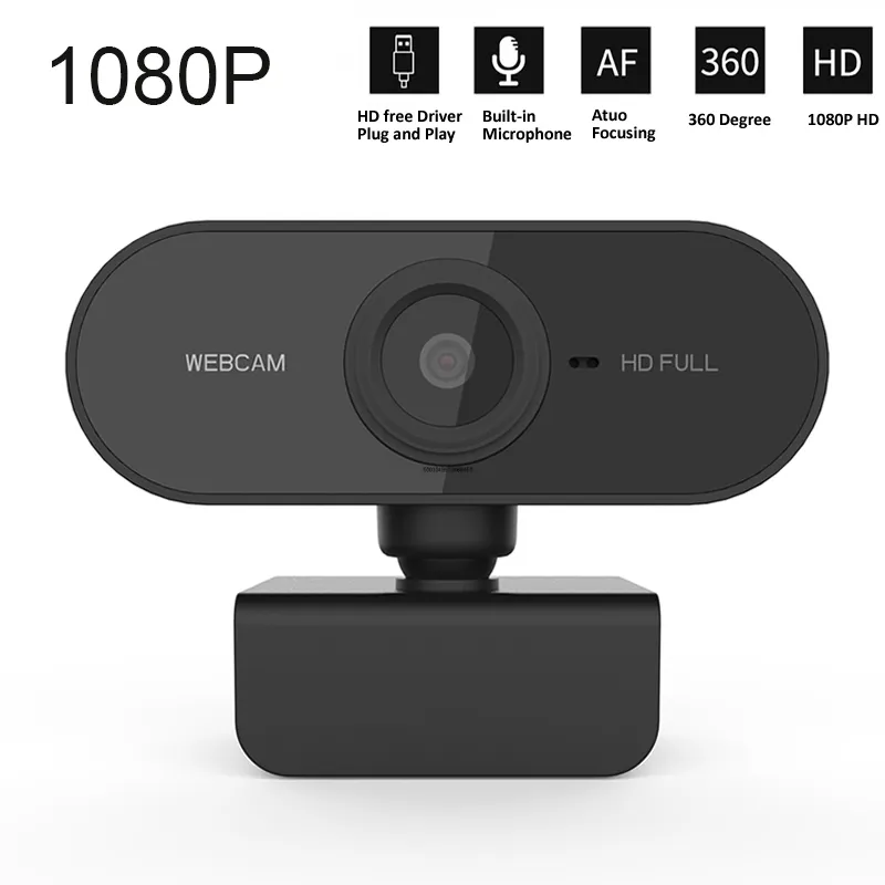 HD 1080P Webcam Mini Ordinateur PC WebCamera avec Microphone Caméras Rotatives pour la Diffusion en Direct Vidéo Appel Conférence Travail