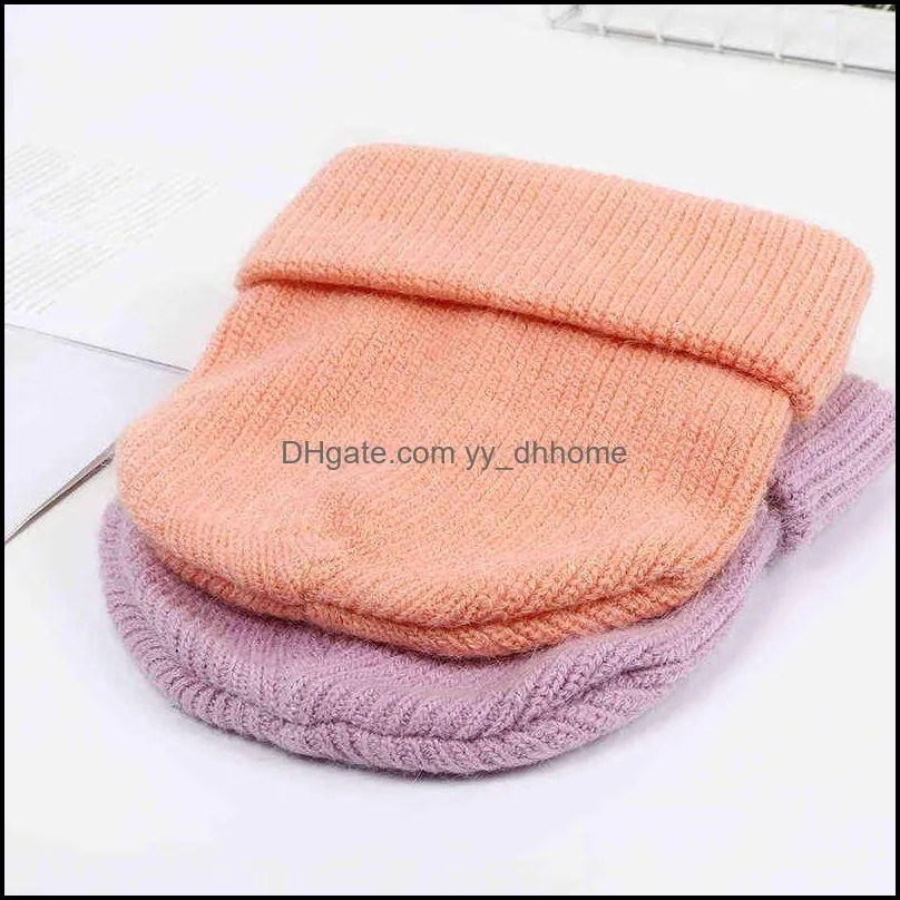 Women Winter Hat Knitted Beanie Hat Cashmere Knitted Hats for Women Cap Winter Autumn Rabbit Fur Ladies Solid Beanies Bonnet 211228