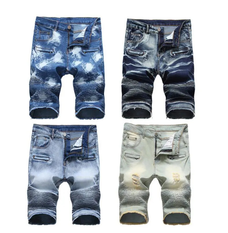 mens distressed ripped short jeans fashion design casual knee length skinny silm Fit shorts hip hop denim Streetwear