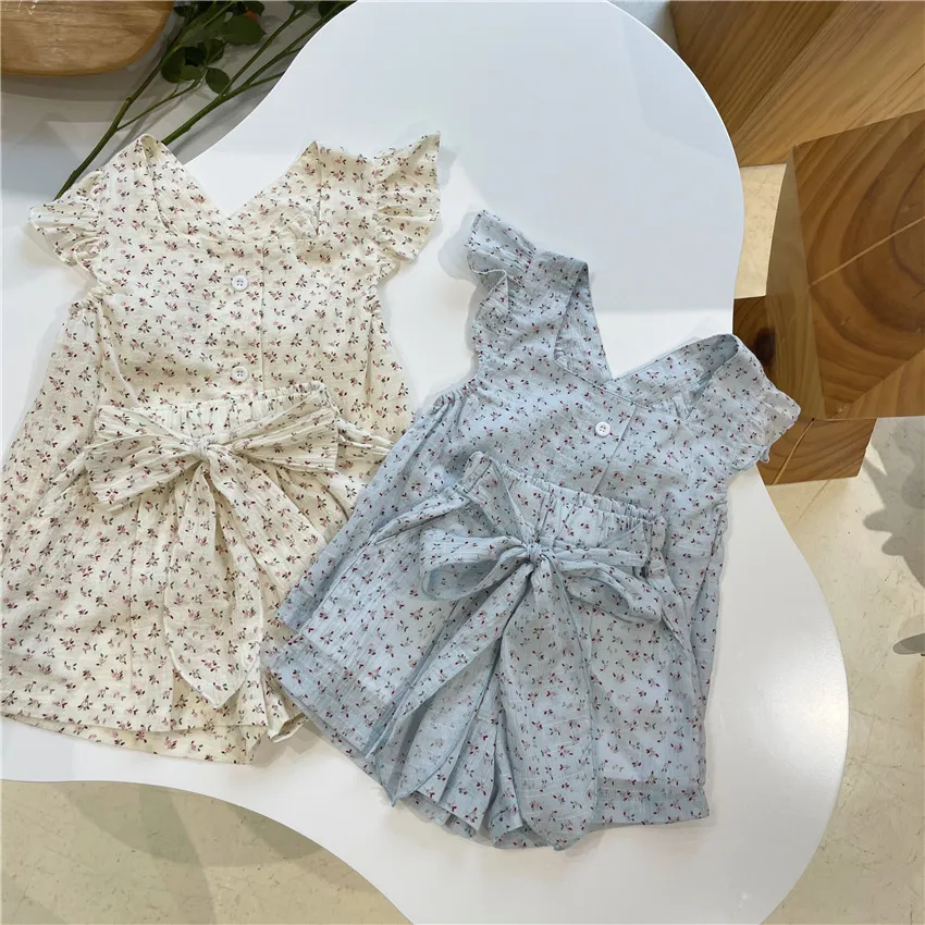 Conjunto de niñas Summer Kids floral bow conjunto de 2 piezas ropa para niños niñas bebé niña 210515