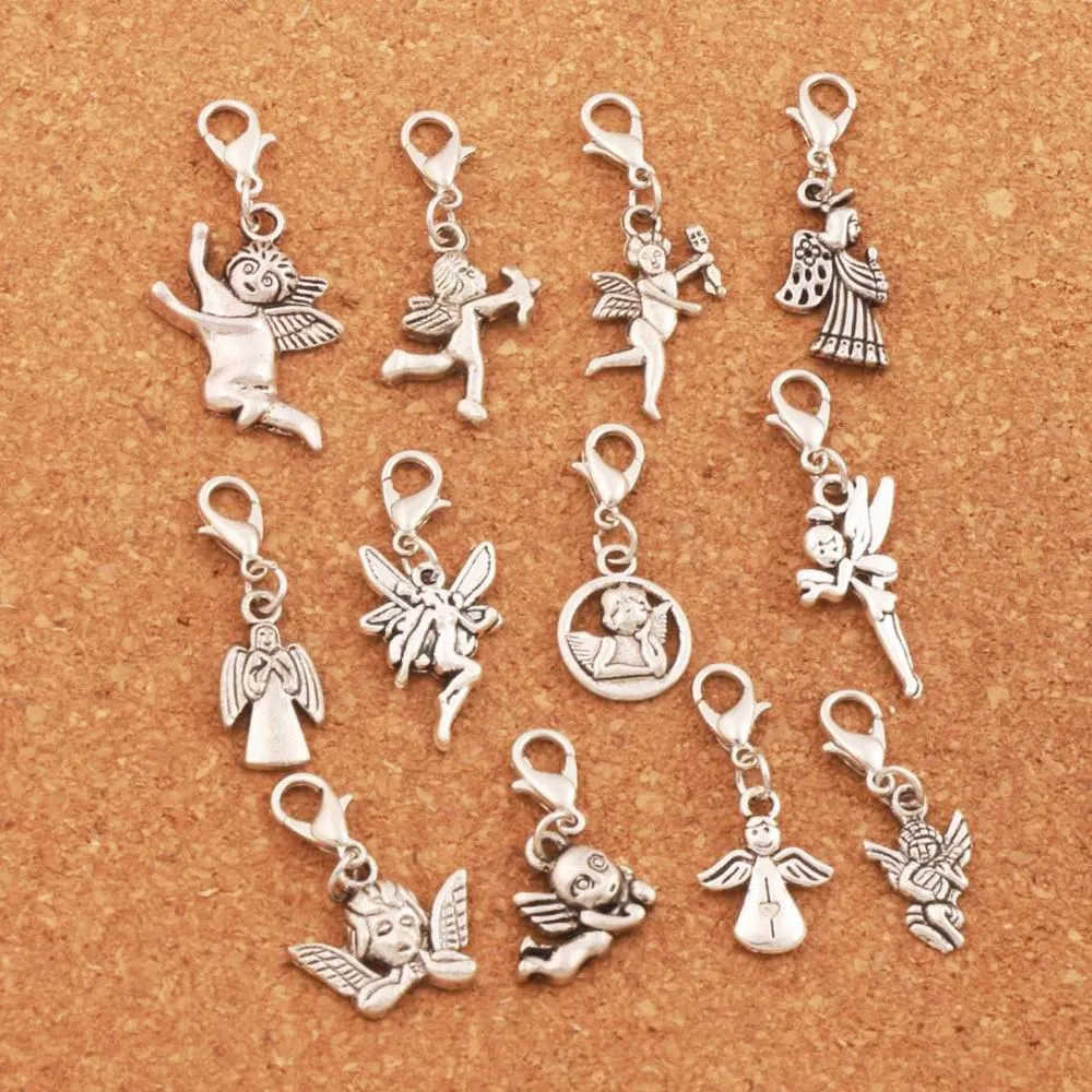 120 sztuk / partia Mix Angel Charm Bead 12styles Antique Silver Floating Lobster Pazur Zapięcie Biżuteria Ustalenia Komponenty CM58