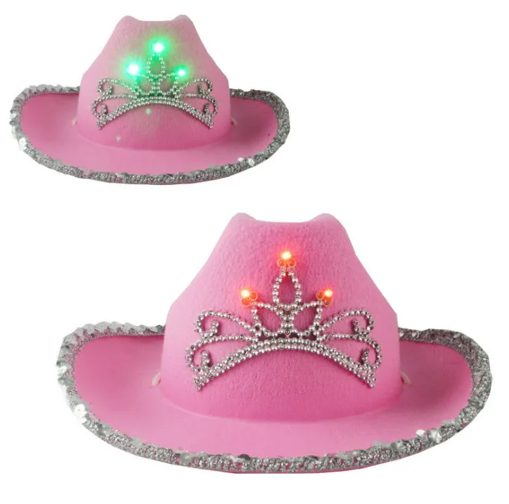 Gli ultimi cappelli da festa, bordature di paillettes rosa da cowboy occidentali, una varietà di stili tra cui scegliere, supporto per loghi personalizzati