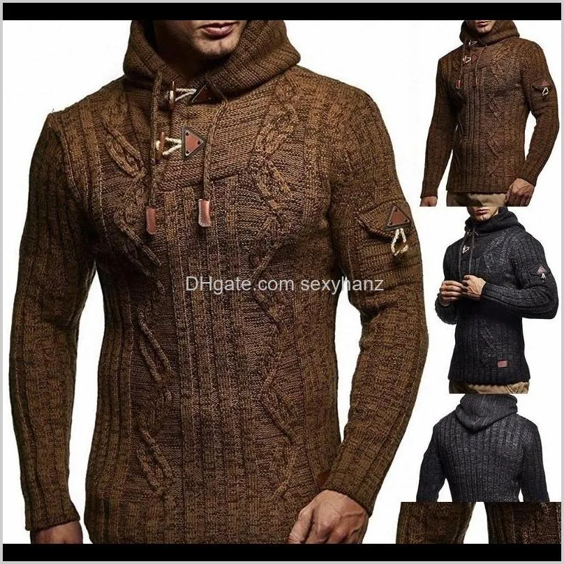 sweater men new autumn winter 2020 eu size men`s fashion rope hoodie casual slim knit sweater pdj9#