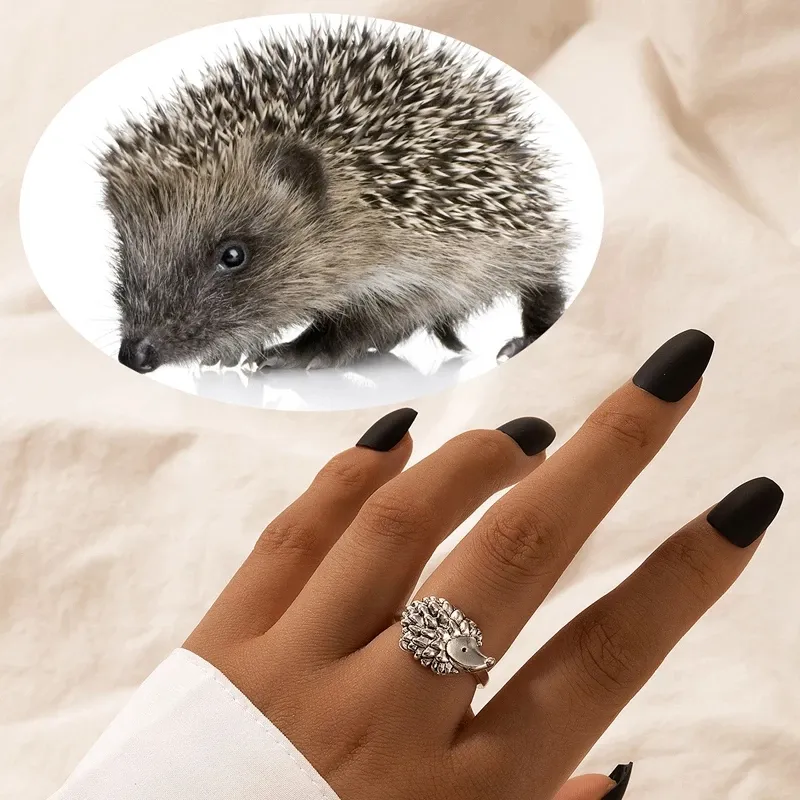 Mooie Animal Egel Single Ring voor Vrouwen Mannen Vintage Zilveren Kleur Legering Metalen Ins Mode-sieraden