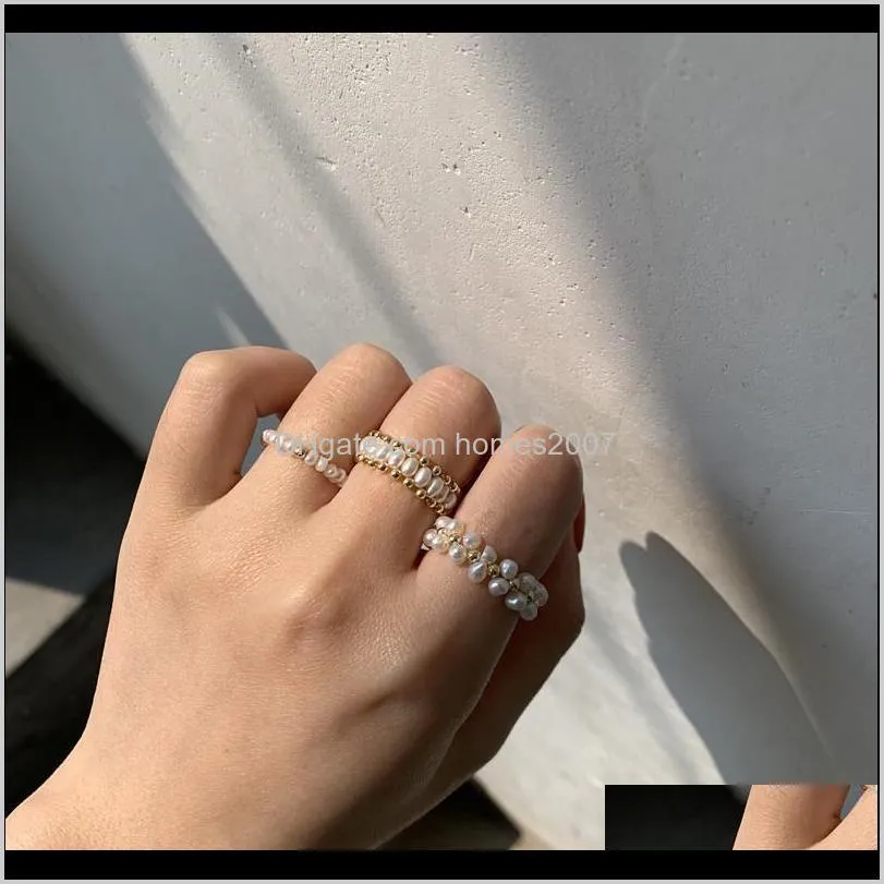 Ювелирные изделия Барокко жемчужное кольцо Женские Tide Мода Японский ретро холодный эластичный для женщин Регулируемые волшебные обручальные кольца падение доставки