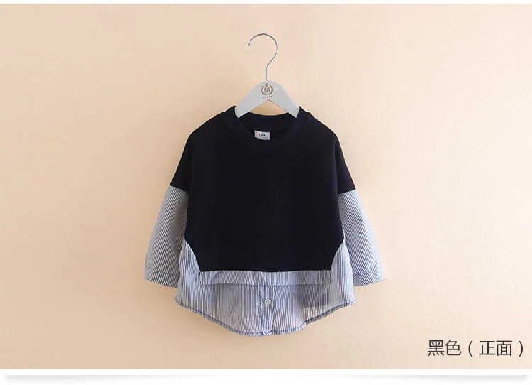  Spring Autumn 3-12 Years Old Teenager Children Long Sleeve Cute Patchwork Fake 2 Pcs Baby Kids Basic Sweatshirt For Girls (9)