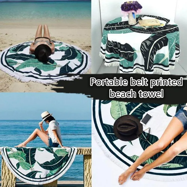 New hot sale Polyester fiber Quick drying No sand Beach towel Circular portable printed picnic beach towel T4H0268