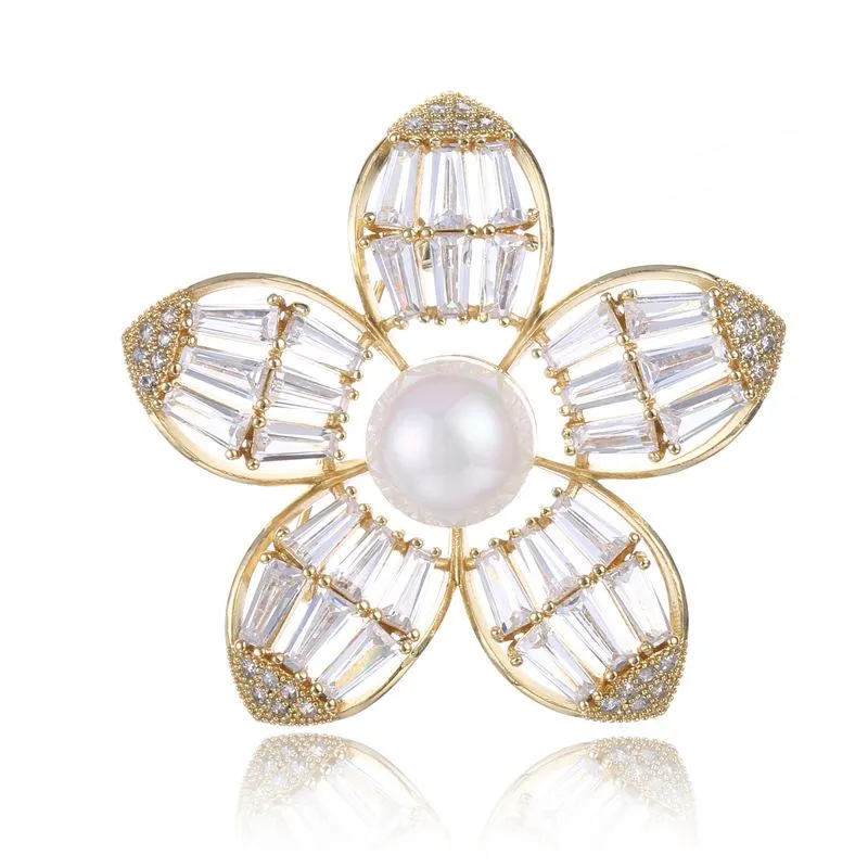 Pins, broscher Pearl Brosch Smycken för kvinnor Stor Rhinestone Crystal Flower och Pin Bröllop Smowflake Collar