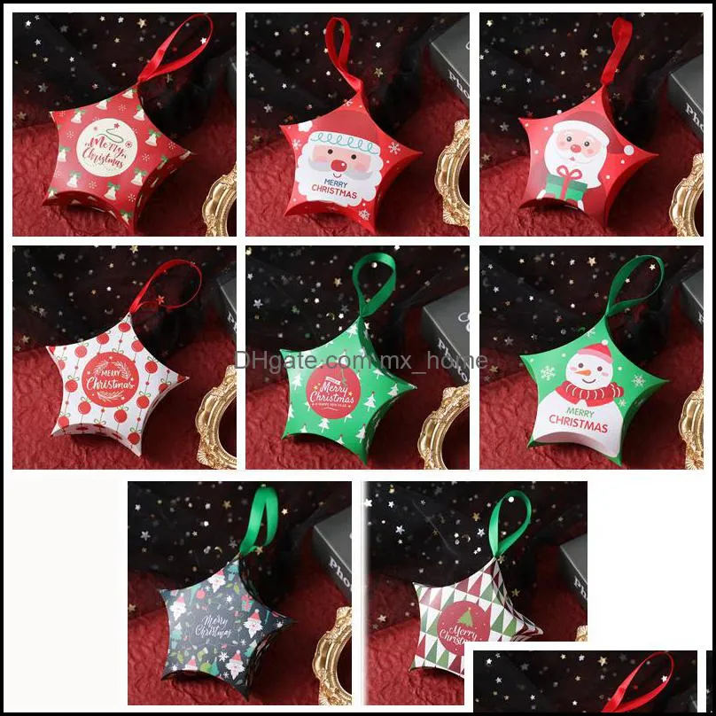 Creative Mini Christmas Candy Boxes Xmas Holiday Stars Ribbons Lovely Gift Packaging Boxes Colorful Baking Package Party Decorations