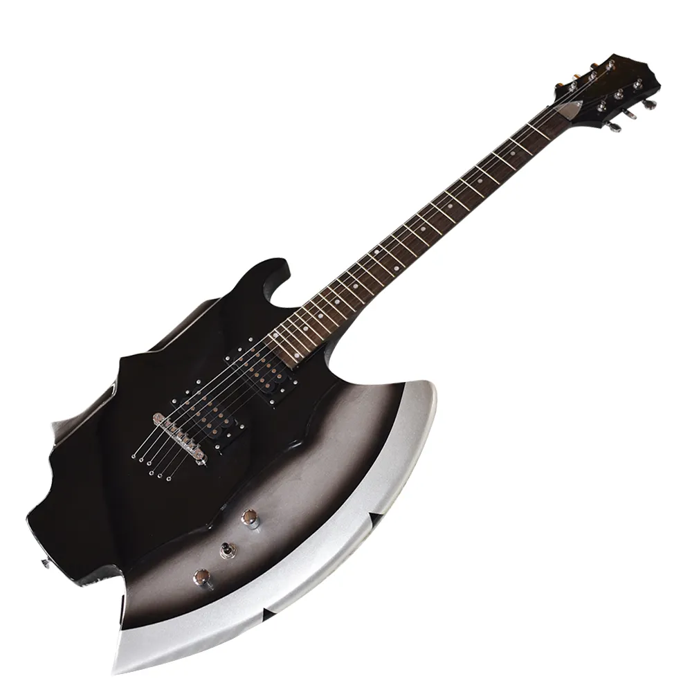 Factory Outlet-6 Saiten Black AX E-Gitarre mit 24 Bünde, Saiten durch Körper, Logo / Farbe kann angepasst werden