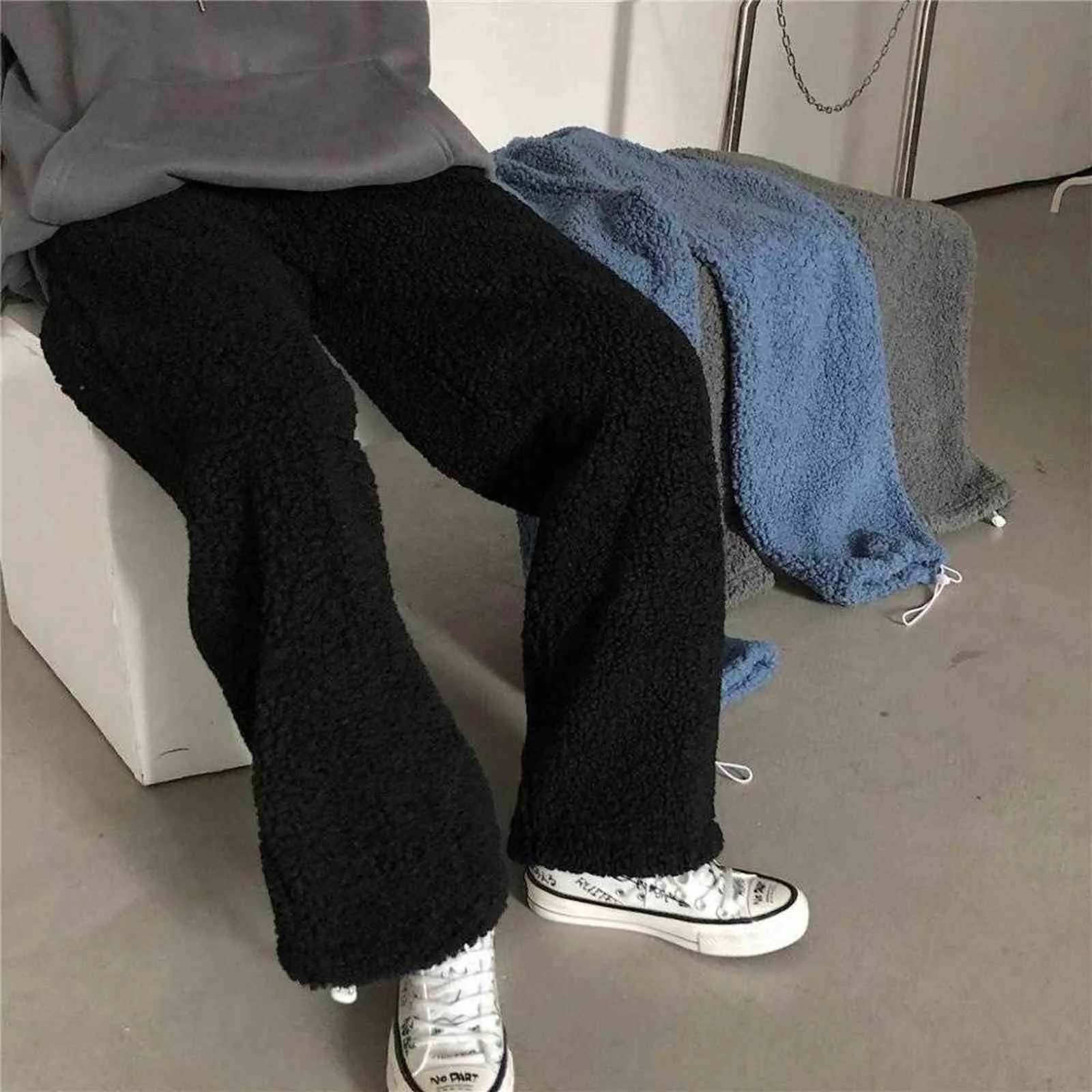 Faux Pelz Hosen Winter Warme Dicke Jogginghose Jogger Für Frauen Hohe Taille Harem Hosen Baggy Casual Gerade Hosen Lose Teenager Y211115