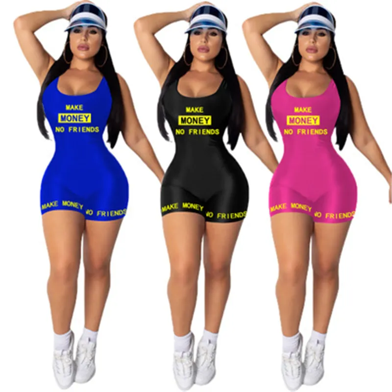 Womens Letter Printing Rompers Fashion Trend Sleeveless U-neck Vest Tops High Waist Skinny Shorts Designer Female Slim Sexy Jumpsuits CN0022