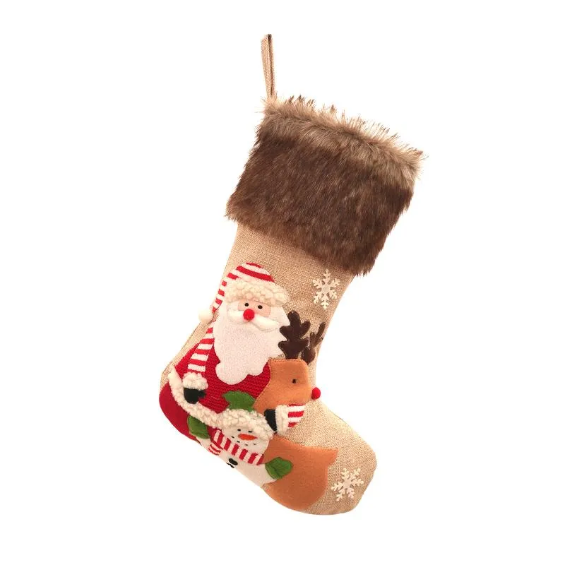 Decorazioni natalizie per la casa Decorazioni stagionali Albero di peluche Borsa regalo per feste Grande calza per camino con pupazzo di neve di Babbo Natale con ornamento appeso ad anello Carino