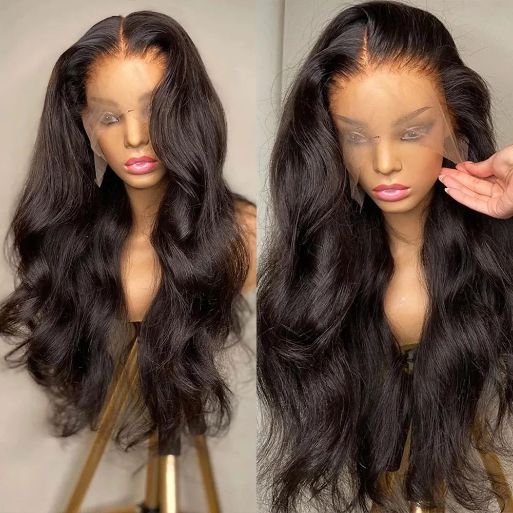 Body wave koronkowa peruka na przód imitacja ludzkich włosów dla czarnych kobiet wstępnie oskubane z BabyHair 13x4 syntetyczne peruki z przodu