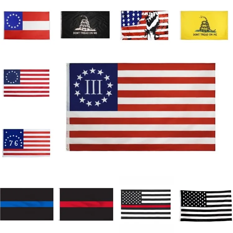 Dont Tread på mig Flagga 90 * 150 cm Gadsden Banner Flaggor Blå Röd Linje Flagga Gula Snake Banners Trump USA Flaggor Heminredning Ocean ShippingZC312