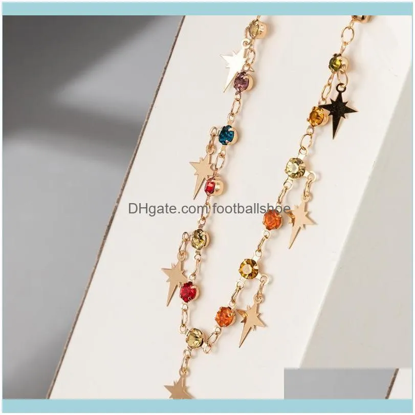 Juorest Trendy Chocker Star Necklace Fashion Multi Color Crystal Chain Retro Pendant Gold Metal Boho Jewelry Chains