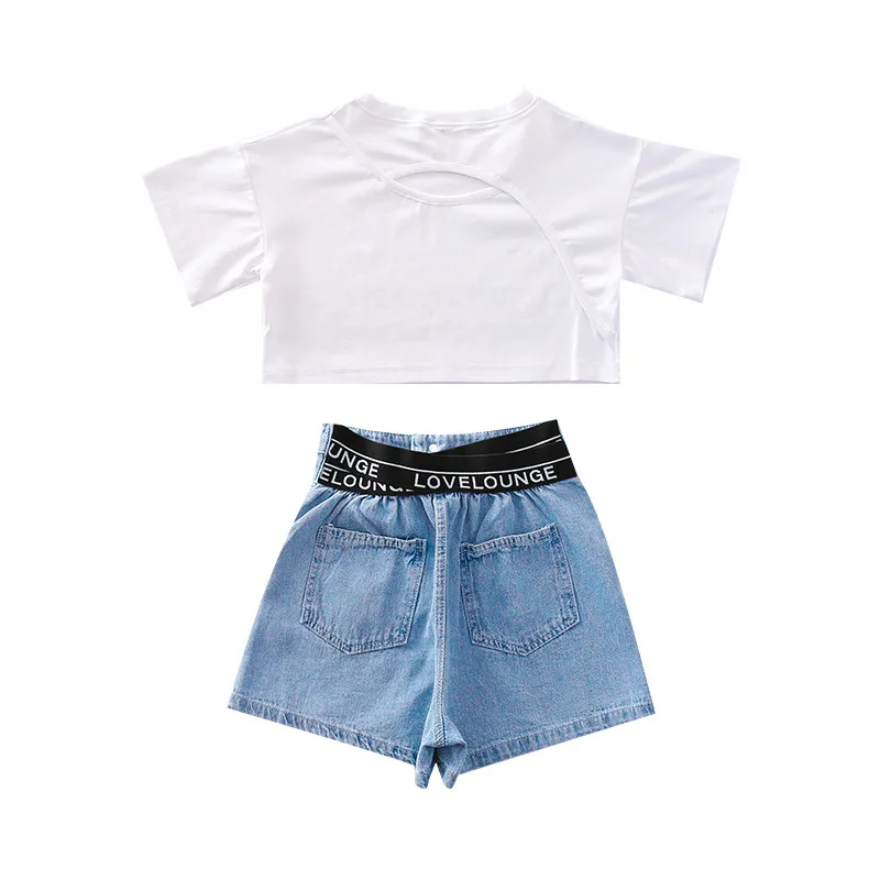 Kids Summer Clothes Set Cute T Shirt & Denim Shorts Outfit For Girls 4 12  Years White, 100% Cotton From Gzcj2016, $22.5 | DHgate.Com