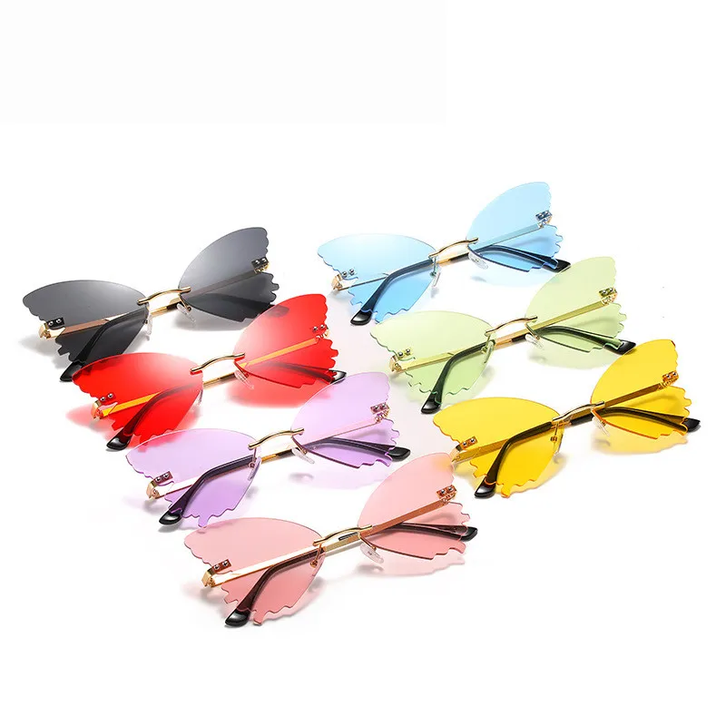 Moda Çerçevesiz Kelebek Rhinestone Güneş Gözlüğü Bayanlar Steampunk Moda Tasarımcısı Güneş Gözlüğü Gözlük