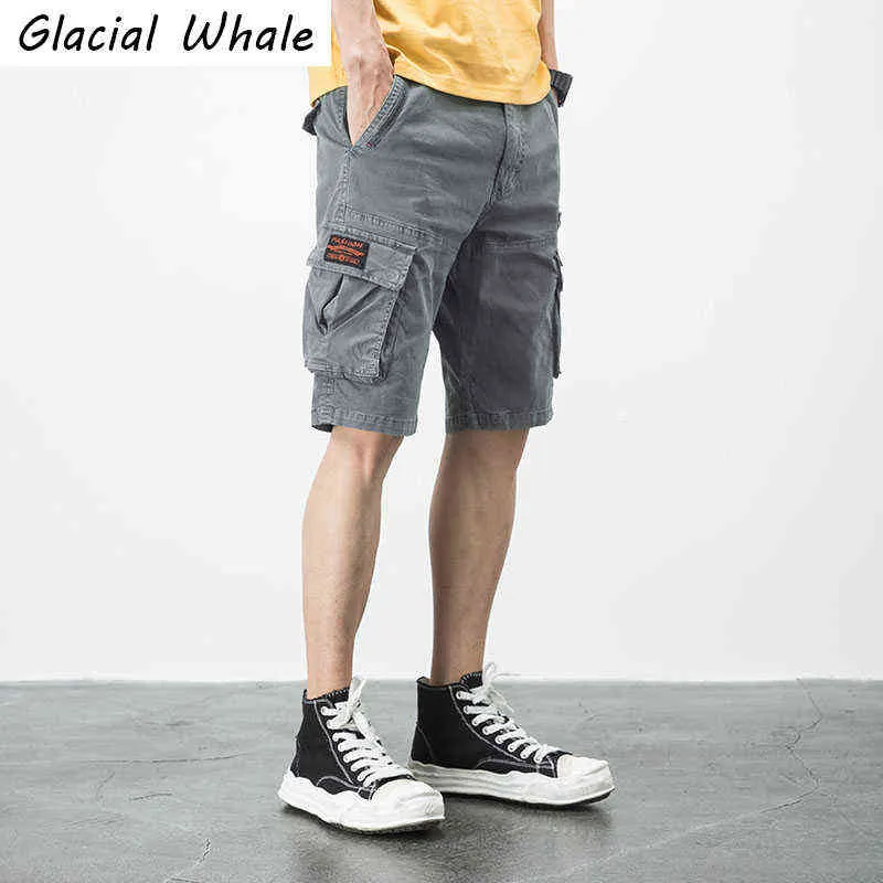 GlacialWhale Mens Cargo Shorts Men Summer Side Pockets Hip Hop Japanese Streetwear Male Multi-pocket Blue Pants Shorts For Men H1210