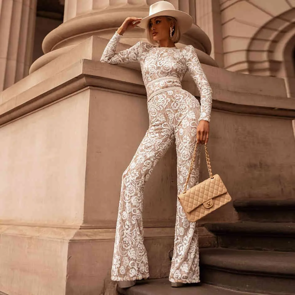 Combinaison Élégante à Paillettes Pour Femmes - Manches Longues Taille Haute Festival Club
