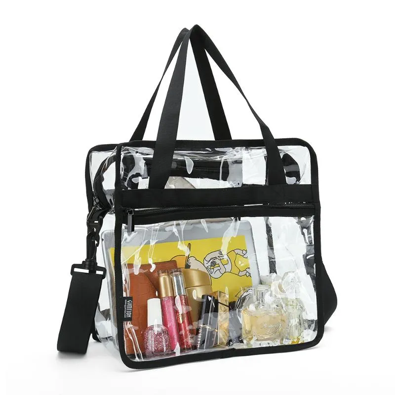 Bolsa transparente com bolsos com zíper e estacas destacáveis ​​Casos de sacos de cosméticos de alça
