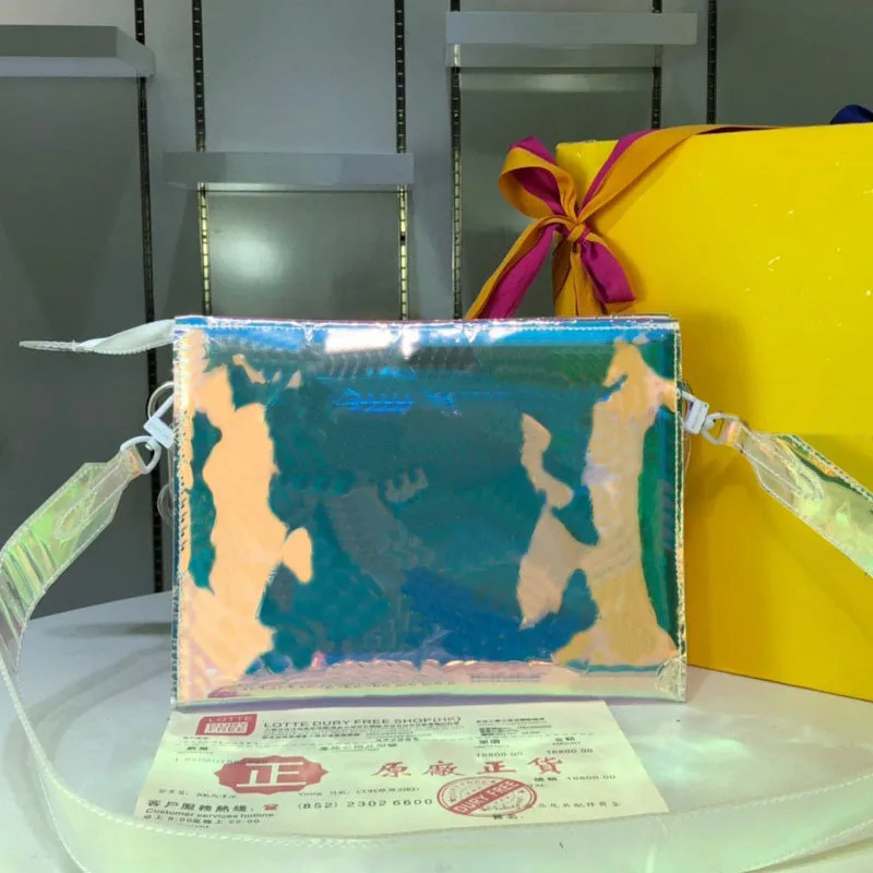 가방 크로스 바디 메신저 레이저 PVC 투명한 클러치 세척 눈부신 핸드백 지갑 편지 오래된 꽃 포장 지갑