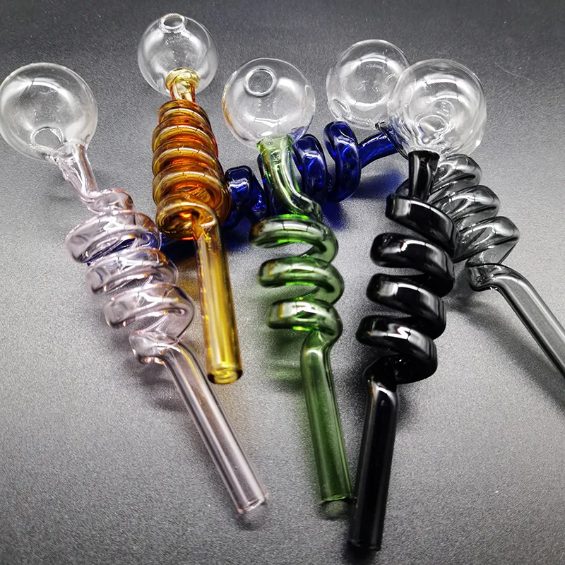 Thick Pyrex Glass Pipe Various Styles Colorful Hand Smoking Pipes Approx 140mm Helical Tube For Dab Rig Diameter Ball Balancer Water Bong