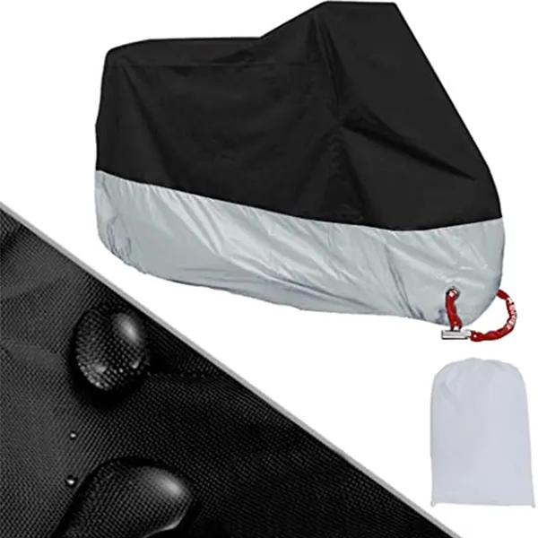 Funda para motocicleta 210D impermeable para todo tipo de clima, protección para exteriores, Oxford, duradera, a prueba de desgarros, ajuste para motores de 87" de longitud (L)