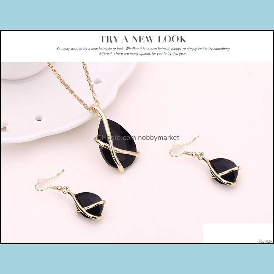 Necklace Earrings Jewelry Sets Gold Cage Ear Cuff Pendant Chains Wedding Jewelry Gift for Women K5724