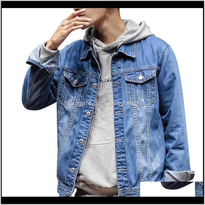 jacket men autumn winter button solid color vintage denim jacket tops coat tactical streetwear jean men denim 20201