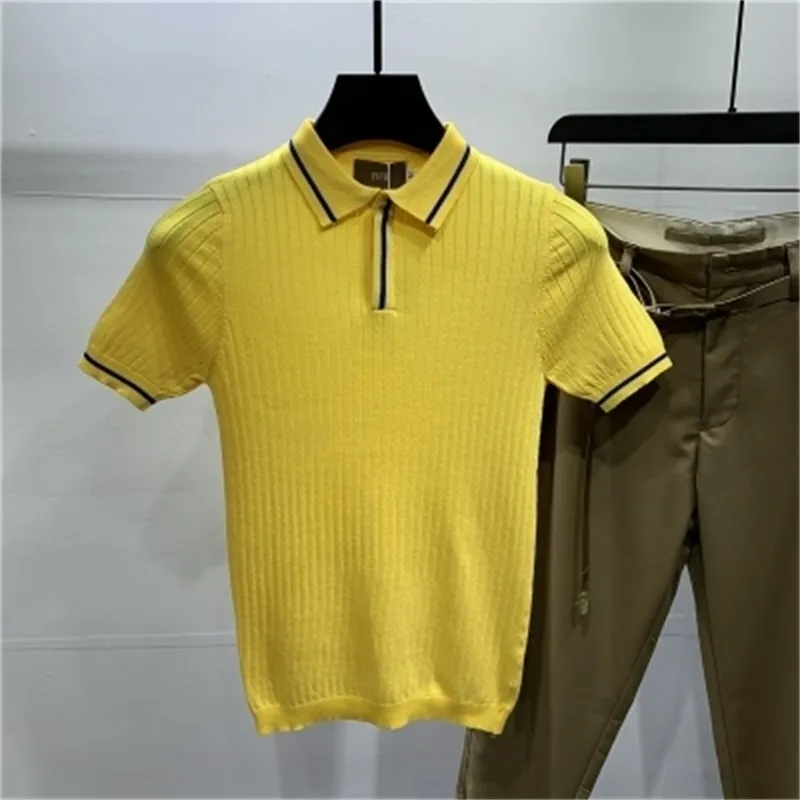 남성 얼음 실크 반팔 여름 둥근 넥 자수 얇은 니트 반팔 티셔츠 210420의 한국어 버전